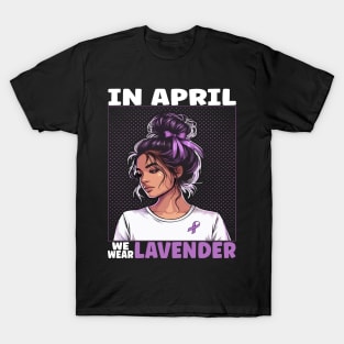 In April We Wear Lavender Messy Bun Stress Awareness T-Shirt